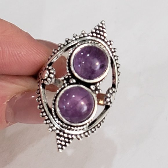 Hand Crafted Jewelry - Amethyst ring, 925 silver natural amethyst ring, amethyst silver vintage ring
